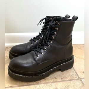 Steve Madden Women's Graham Rhinestone-Studded Lug Sole Combat Booties US 9.5